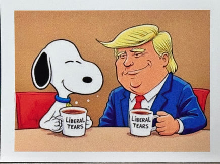 Snoopy and Donald Trump Indoor/Outdoor Waterproof Vinyl Decal - snoopn4pnuts.com