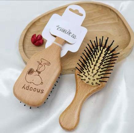 Snoopy Pocket and Purse Size Wood Hair Brush - Rectangle Shape - snoopn4pnuts.com