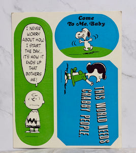 1968 Peanuts Vintage Heavyweight 3-Piece Sticker Set (Few Light Creases In One Corner Of Lucy Sticker)