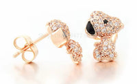 Snoopy Cubic Zirconia Crystal Post Earrings With Rose Gold Plating