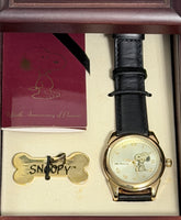 Peanuts 50th Anniversary Quartz FOSSIL Watch In Wood Case - Brass Watch Case  (New/Light Wear To Back Of Wood Case)