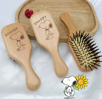 Snoopy Pocket and Purse Size Wood Hair Brush - Rectangle Shape - snoopn4pnuts.com