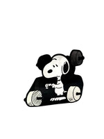 Snoopy Plastic Lenticular Sticker (Over 5" Wide!) - 3-Way Feature: Weightlifter In 3 Poses
