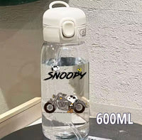 Snoopy Clear Acrylic Water Bottle With Finger Carrying Loop - Joe Cool Motorcycle