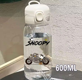 Snoopy Clear Acrylic Water Bottle With Finger Carrying Loop - Joe Cool Motorcycle - snoopn4pnuts.com