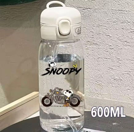 Snoopy Clear Acrylic Water Bottle With Finger Carrying Loop - Joe Cool Motorcycle - snoopn4pnuts.com