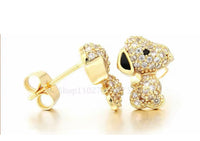 Snoopy Cubic Zirconia Crystal Post Earrings With Gold Plating
