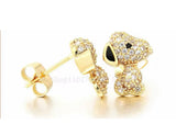 Snoopy Cubic Zirconia Crystal Post Earrings With Gold Plating