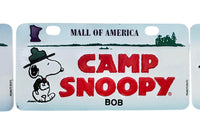 Camp Snoopy Mini Embossed Aluminum Personalized License Plate (Perfect Bike Size) - Various Names Available