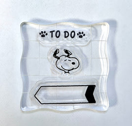 Peanuts 3-Piece Clear Vinyl Stamps On Thick Acrylic Block - Snoopy To Do Arrow  (Same Pliability As Rubber!)
