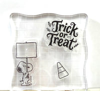 Peanuts Halloween Series Large 3-Piece Clear Vinyl Stamps On Thick Acrylic Block - Trick Or Treat (Same Pliability As Rubber!)