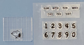 Peanuts Clear Vinyl Stamps On Thick Acrylic Block - Snoopy Calendar (18 Changeable Stamps) - Same Pliability As Rubber!