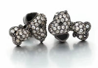 Snoopy Cubic Zirconia Crystal Post Earrings With Black Finish Over Brass