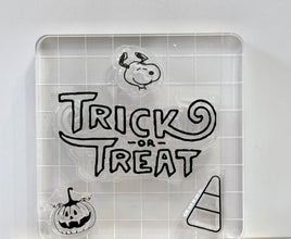Peanuts Halloween Series 4-Piece Clear Vinyl Stamps On Thick Acrylic Block - Trick Or Treat (Same Pliability As Rubber!)