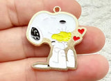 Peanuts Enamel Charm With Copper-Tone Metallic Finish - Snoopy Hugs Woodstock