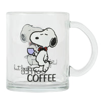 Snoopy Clear Glass Mug - But First Coffee