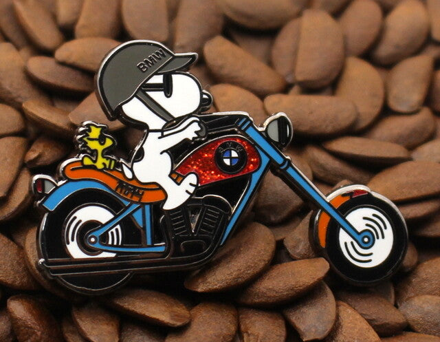 Snoopy Joe Cool BMW Chopper Motorcycle Enamel Pin -  Blue