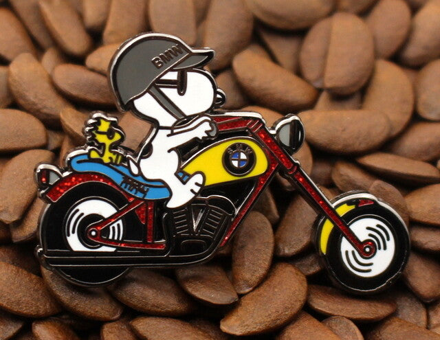 Snoopy Joe Cool BMW Chopper Motorcycle Enamel Pin -  Red