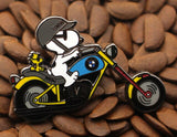 Snoopy Joe Cool BMW Chopper Motorcycle Enamel Pin -  Yellow