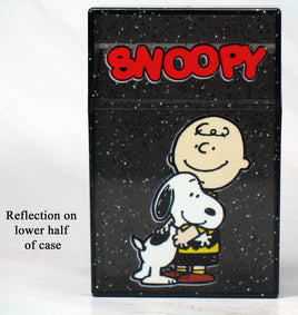 Snoopy Clear and Glittery Acrylic Hinged Cigarette Case - Charlie Brown and Snoopy Hug - snoopn4pnuts.com