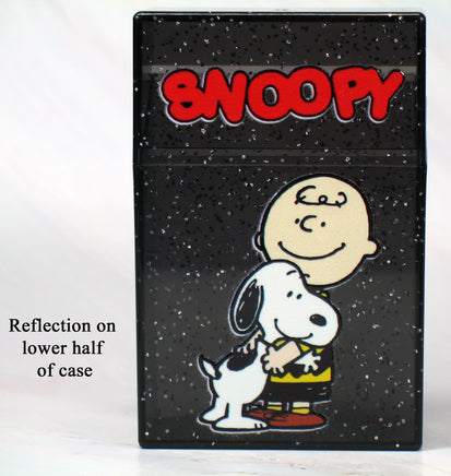 Snoopy Clear and Glittery Acrylic Hinged Cigarette Case - Charlie Brown and Snoopy Hug - snoopn4pnuts.com