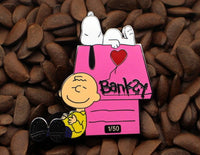 Charlie Brown and Snoopy Banksy Graffiti Doghouse Enamel Pin - Pink Doghouse