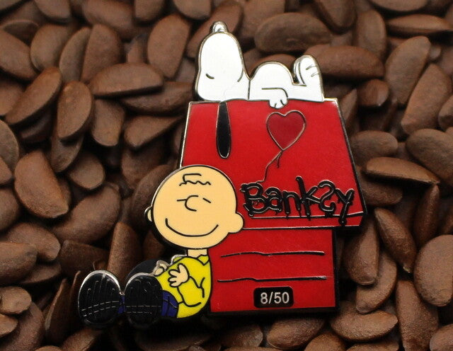 Charlie Brown and Snoopy Banksy Graffiti Doghouse Enamel Pin - Red Doghouse