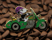 Snoopy Joe Cool Indian Motorcycle Enamel Pin -  Green