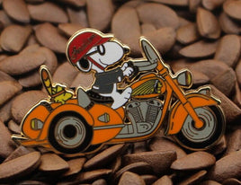 Snoopy Joe Cool Indian Motorcycle Enamel Pin - Orange - snoopn4pnuts.com
