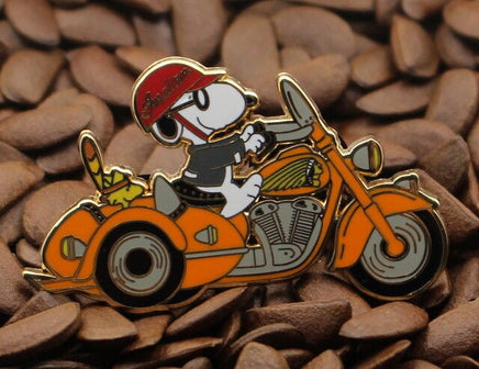 Snoopy Joe Cool Indian Motorcycle Enamel Pin - Orange - snoopn4pnuts.com