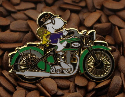 Snoopy Joe Cool BSA Motorcycle Enamel Pin - Green - snoopn4pnuts.com