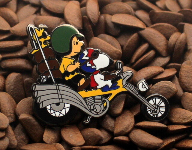 Charlie Brown and Snoopy Chopper Motorcycle Enamel Pin - Gold Motorcycle