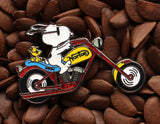 Snoopy Joe Cool Norton Chopper Motorcycle Enamel Pin -  Red