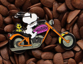 Snoopy Joe Cool Norton Chopper Motorcycle Enamel Pin - Orange - snoopn4pnuts.com
