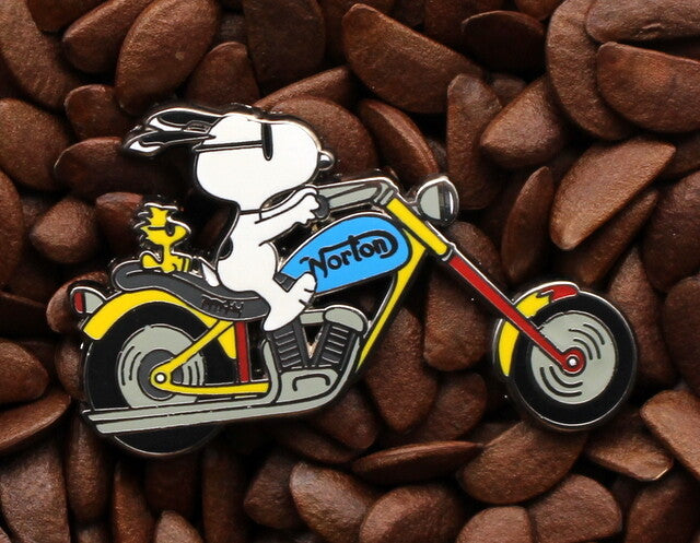 Snoopy Joe Cool Norton Chopper Motorcycle Enamel Pin -  Yellow