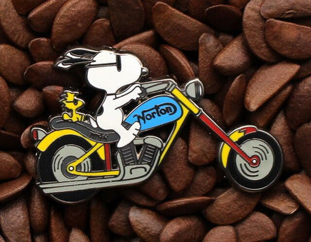 Snoopy Joe Cool Norton Chopper Motorcycle Enamel Pin - Yellow - snoopn4pnuts.com