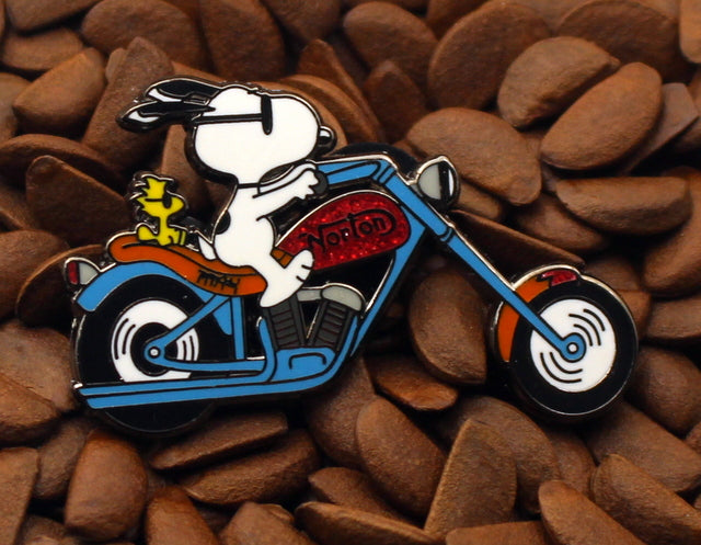 Snoopy Joe Cool Norton Chopper Motorcycle Enamel Pin -  Blue