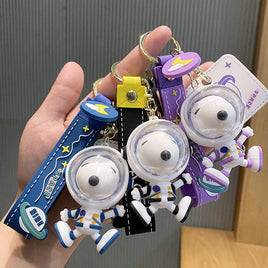Snoopy Astronaut Double - Ring PVC Key Chain With Embossed Wrist Strap (Real Acrylic Helmet Face Cover!) - snoopn4pnuts.com