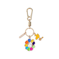 Snoopy 3-Pendant Metal and Enamel Key Chain With Caribiner Clip - Snoopy Flower Face (High Quality!)