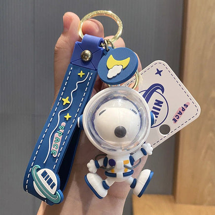 Snoopy Astronaut Double - Ring PVC Key Chain With Embossed Wrist Strap (Real Acrylic Helmet Face Cover!) - snoopn4pnuts.com