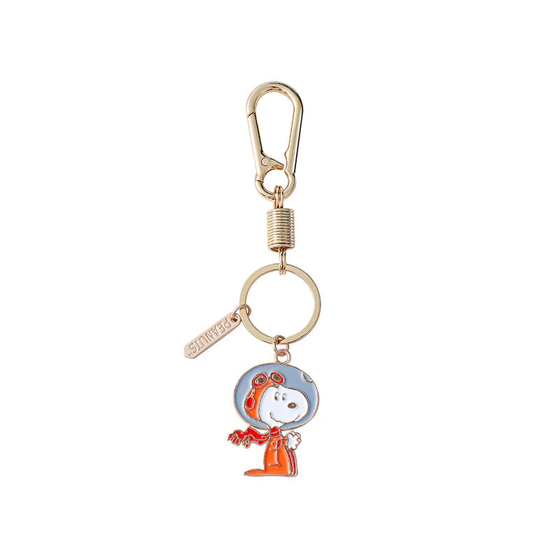 Snoopy 2-Pendant Metal and Enamel Key Chain With Caribiner Clip - Snoopy Astronaut