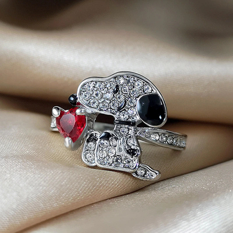 Snoopy Faux-Crystal Ring With Red Heart