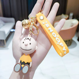 Peanuts PVC Double Ring Key Chain With Embossed Wrist Strap and Bell - Charlie Brown - snoopn4pnuts.com