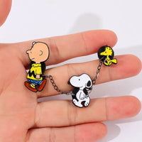Charlie Brown - Snoopy - Woodstock Triple Enamel Chained Pin Set