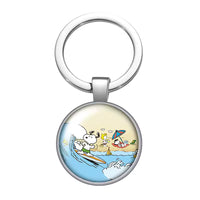 Peanuts Glass Dome Metal Key Chain - Snoopy Surfer