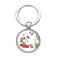 Peanuts Glass Dome Metal Key Chain - Snoopy Snowboarder