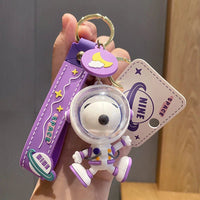 Snoopy Astronaut Double - Ring PVC Key Chain With Embossed Wrist Strap (Real Acrylic Helmet Face Cover!) - snoopn4pnuts.com