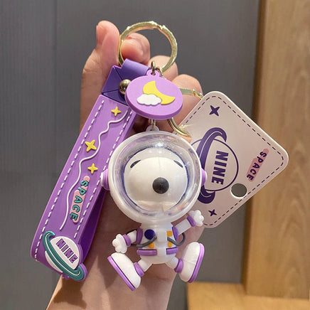 Snoopy Astronaut Double - Ring PVC Key Chain With Embossed Wrist Strap (Real Acrylic Helmet Face Cover!) - snoopn4pnuts.com