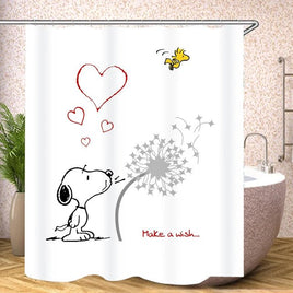 Snoopy Shower Curtain With Free Hanger Hooks - Make A Wish - snoopn4pnuts.com