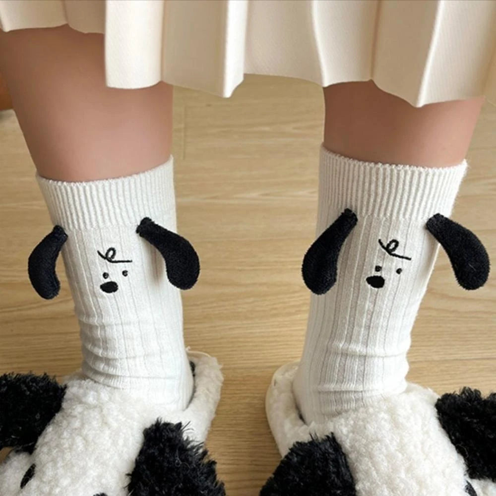 Snoopy Crew-Length Socks With Ears and Embroidered Face - Cute!